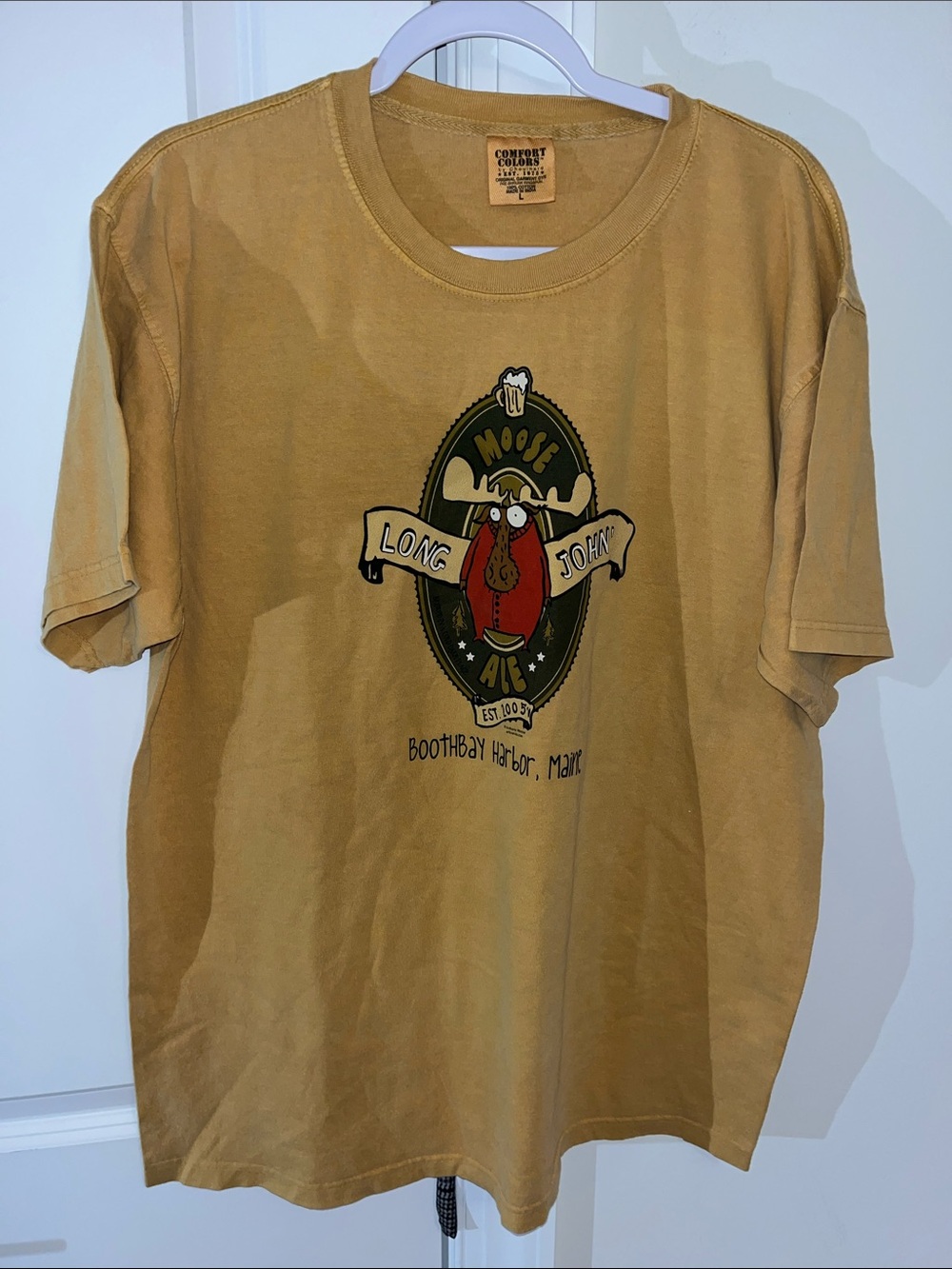 Vintage Long John Moose Ale Brewery Boothbay, Maine T Shirt L Comfort Colors